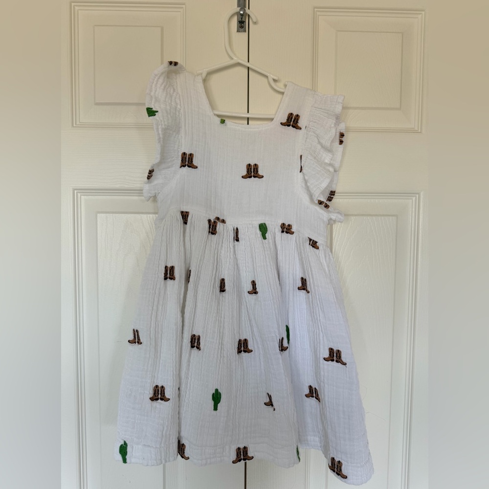 Pink Chicken White Dress with Boot and Cactus Design